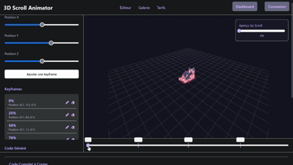 3D Scroll Animator - SAAS d'animations 3D synchronisées au scroll